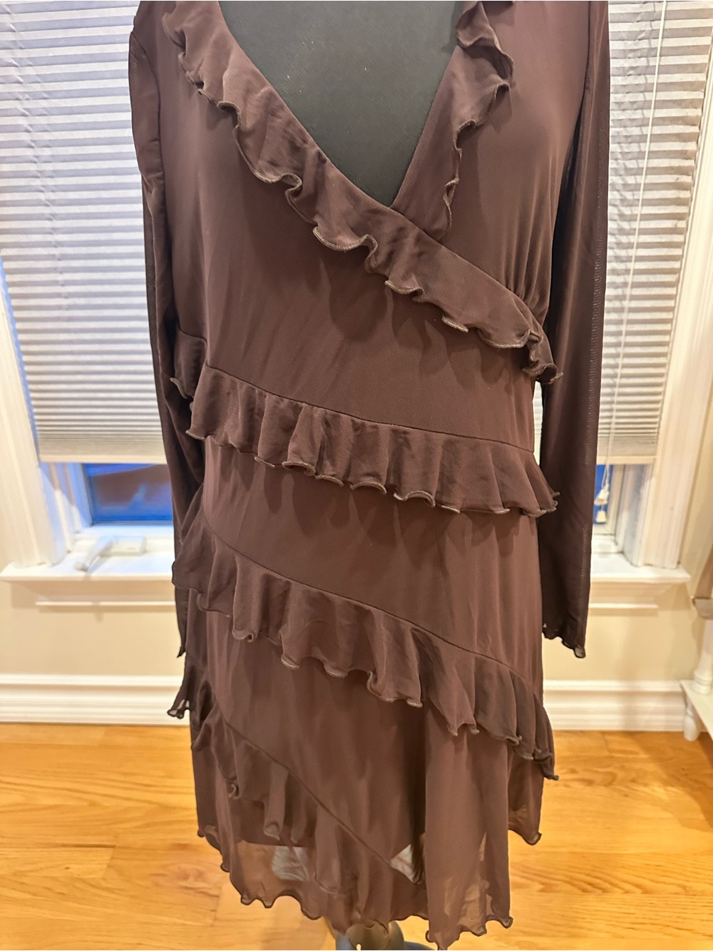 SHEIN Chocolate Brown Ruffle Tiered Mini Dress